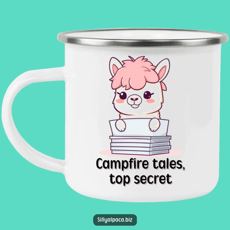 Funny Alpaca Paper Mischief Enamel Mug: Adventure with a Grin