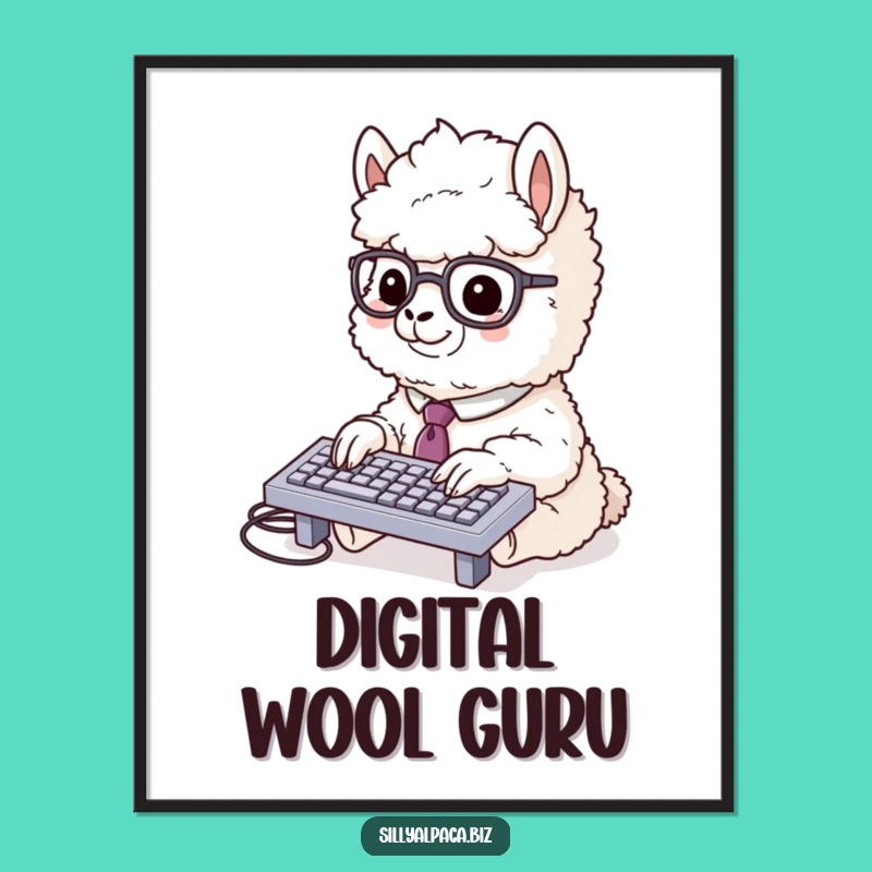 Funny Alpaca Typing Digital Print: Quirky Art for Productive Spaces