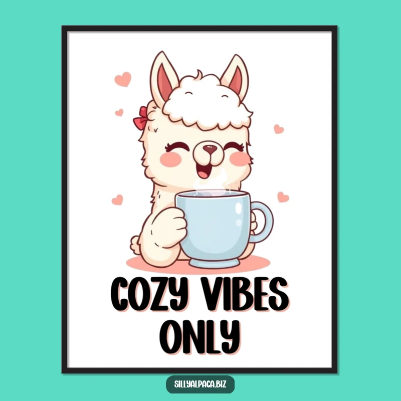 Funny Alpaca Digital Art: Joyful Mug Moment - Printable Humor Wall Decor Gift