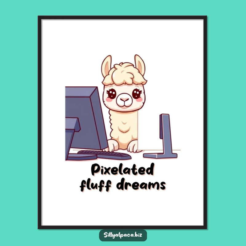 Funny Alpaca Digital Art: Curious Computer Gaze - Printable Tech Humor Decor Gift
