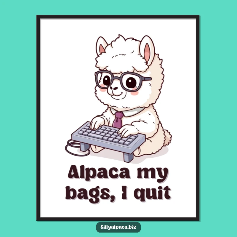Funny Free Printable Wall Art: Business Alpaca Typing, Quirky Downloadable Decor
