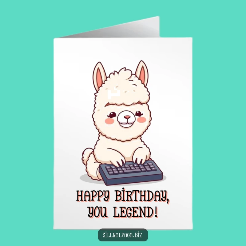 Free Printable Birthday Card: Typing Alpaca Celebrate Funny Downloadable Gift