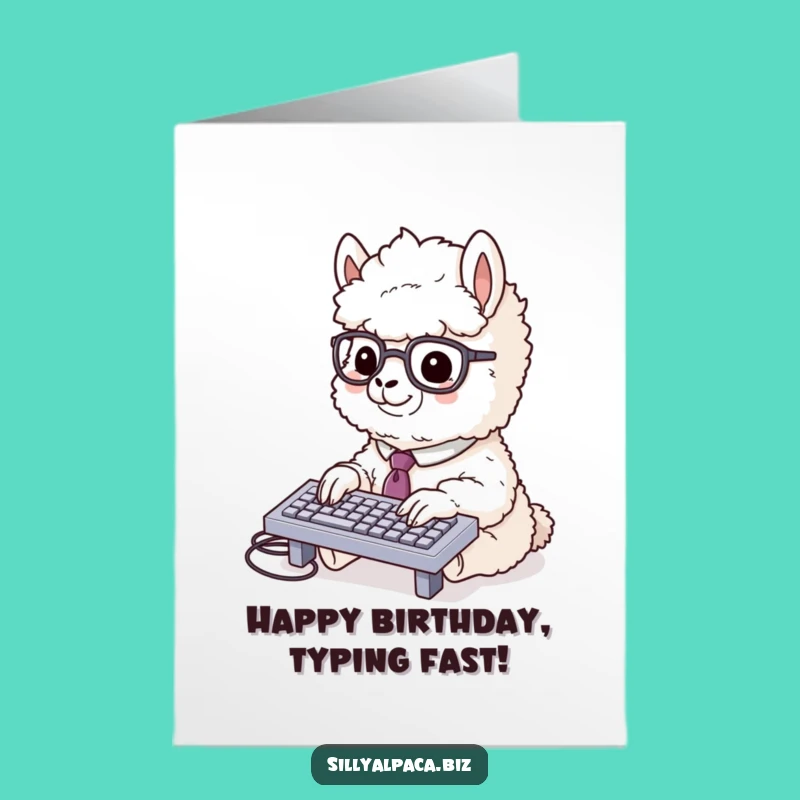 Free Printable Birthday Card: Typing Alpaca, Funny Professional Downloadable Gift