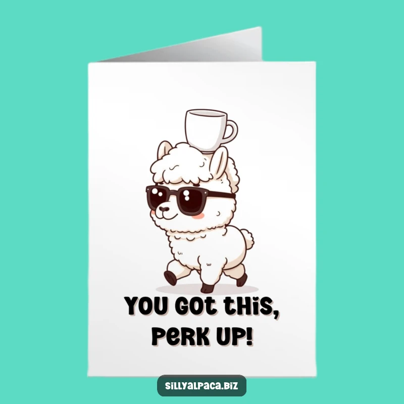 Free Printable Congrats Card: Determined Alpaca Coffee Head Win Funny Gift