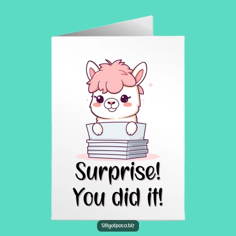 Free Printable Congrats Card: Mischievous Alpaca Paper Prank Funny Gift