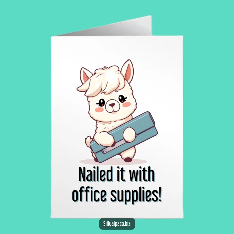 Free Printable Congrats Card: Silly Alpaca Stapler Fail Funny Downloadable Gift