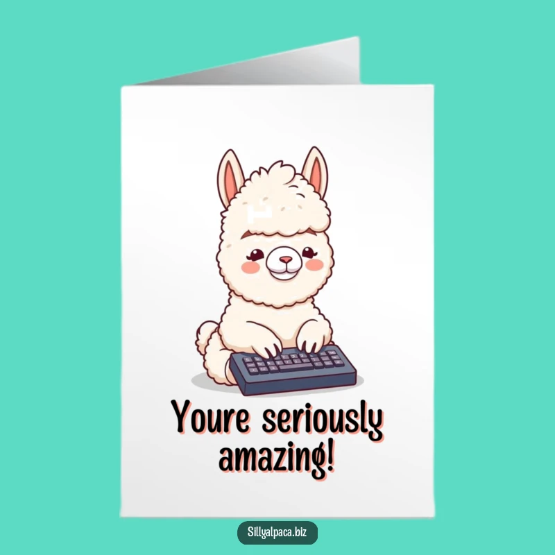 Free Printable Congrats Card: Typing Alpaca Success Funny Downloadable