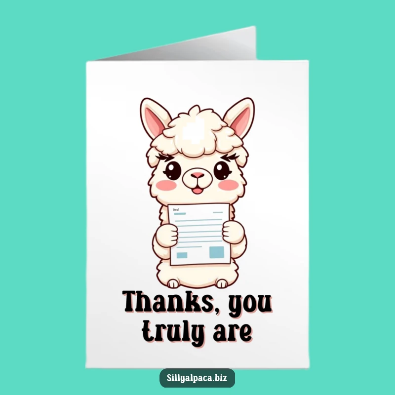 Free Printable Thank You Card: Smiling Alpaca Offer, Humorous Gratitude Downloadable.
