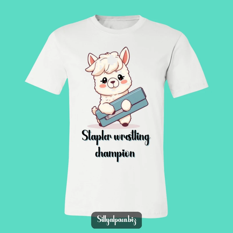 Funny Alpaca Stapler Struggle T-Shirt: Hilarious Gift for the Office Warrior