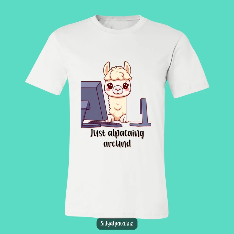 Funny Alpaca T-Shirt: Curious Tech Peek - Hilarious Computer Lover Tee