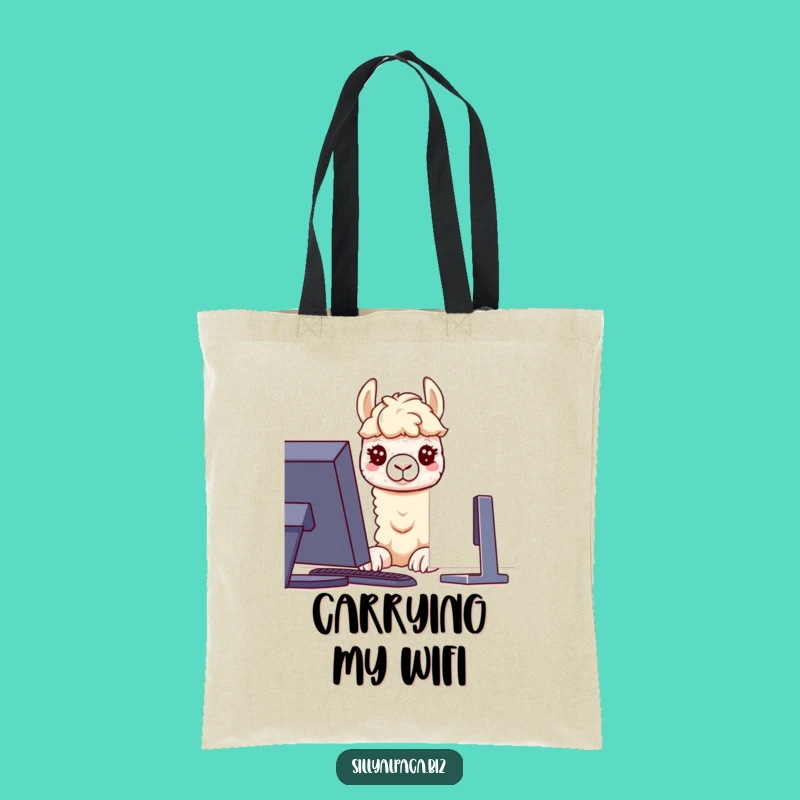 Funny Alpaca Tote Bag: Curious Techie Design - Carry Your Gadgets with Humor